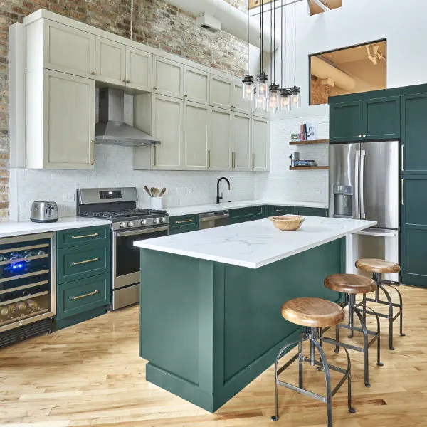 Kitchen remodel project in bottle green color in Toronto condo