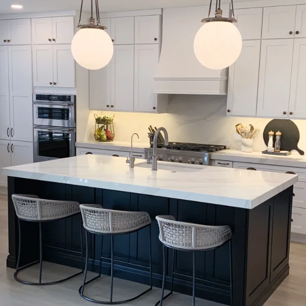 Transitional Open-Concept White Kitchen